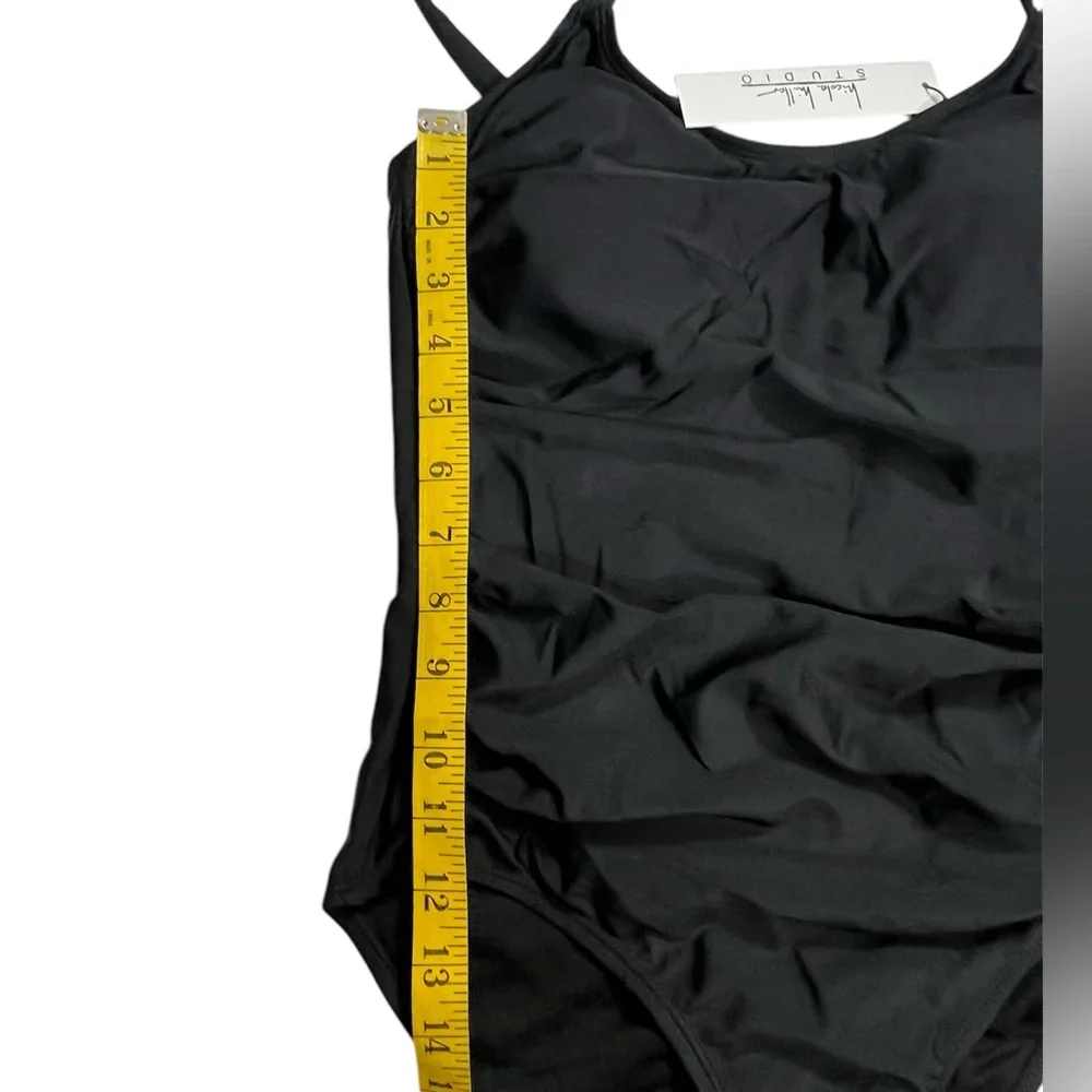 Nicole Miller Black One Piece Swimsuit NWT Sz M Adjustable Thin Straps Classic
